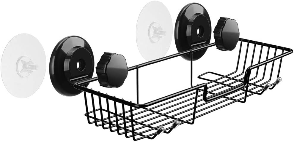 SANNO Suction Cups Shower Caddy, Bathroom Storage Combo Organizer,Rustproof Wire Basket for Kitchen Bathroom Accessories - Stainless Steel,Black