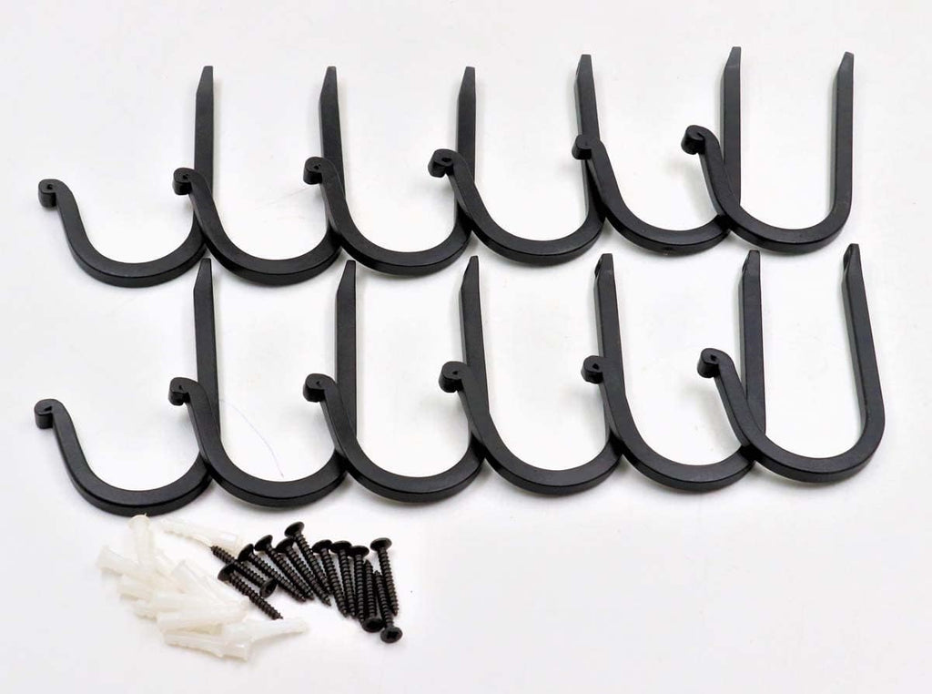 THDC Single Prong Wrought Iron Hooks, Vintage Hand Forged Iron Curved Metal Fasteners – Decorative Colonial Wall Décor, Heavy Duty Wall Hooks, Hangers for Keys, Coats, Robe, Bags, Home, Kitchen (12)