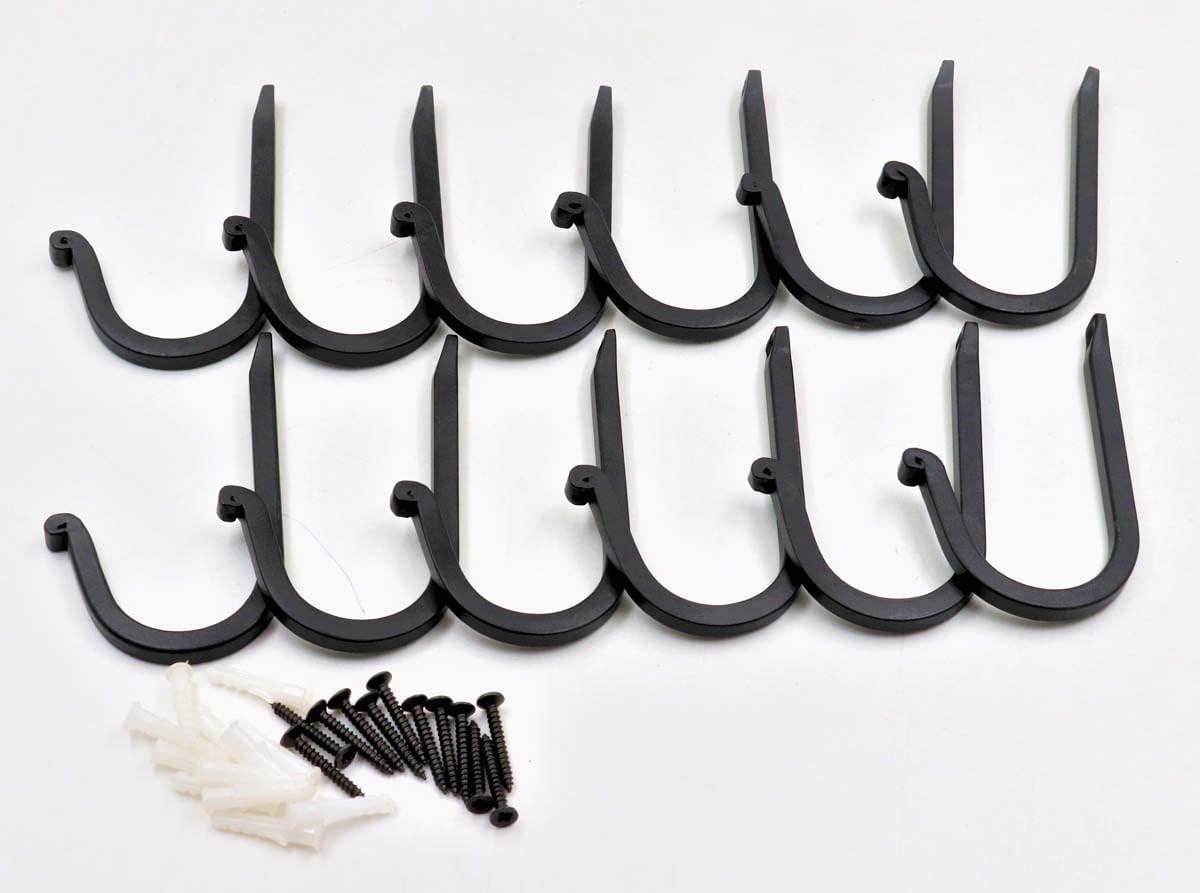 THDC Single Prong Wrought Iron Hooks, Vintage Hand Forged Iron Curved Metal Fasteners – Decorative Colonial Wall Décor, Heavy Duty Wall Hooks, Hangers for Keys, Coats, Robe, Bags, Home, Kitchen (12)