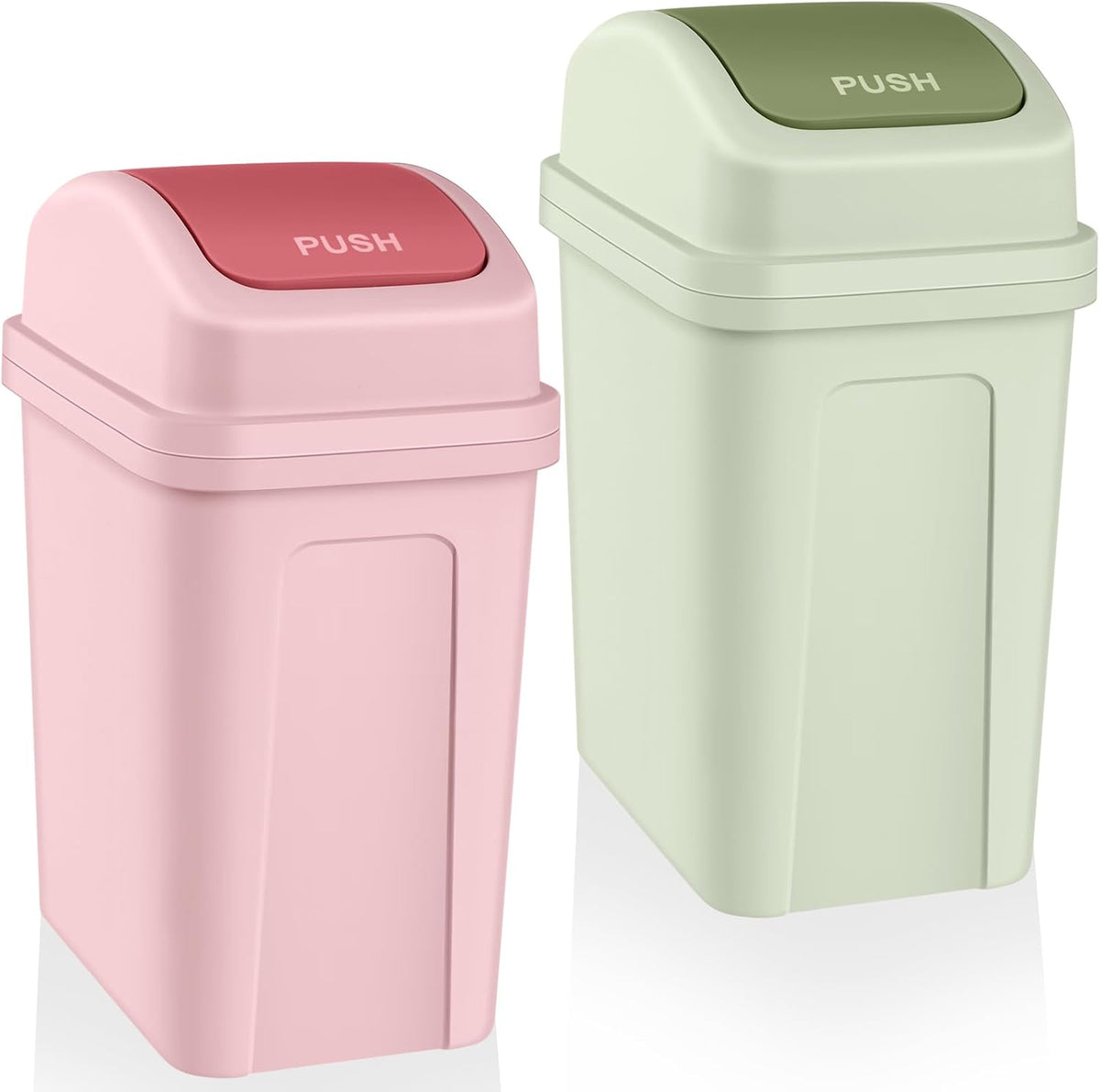 Sumind 2 Pcs 2.6 Gallon Small Trash Can with Swing Lid, Green and Pink