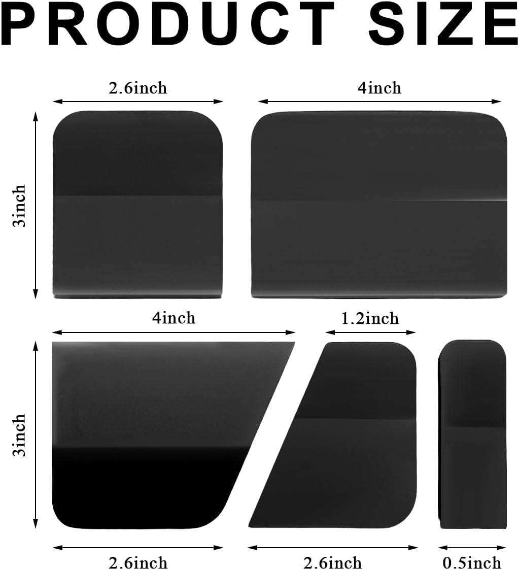 KVAEY 5 in 1 Rubber Squeegee Kit, Anti-Scratch Flexible Soft Matte TPU Coating Scraper Kit, Small Tint Squeegee Water Blade Scraper for Paint Protection Film Household Cleaning (Black)