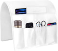Sofa Armrest Organizer Bedside Caddy, White Non Slip Couch Remote Control Holder for Recliner, Pure White Arm Chair Caddy with Pocket for Magazine, Phone, 19.7''x35''