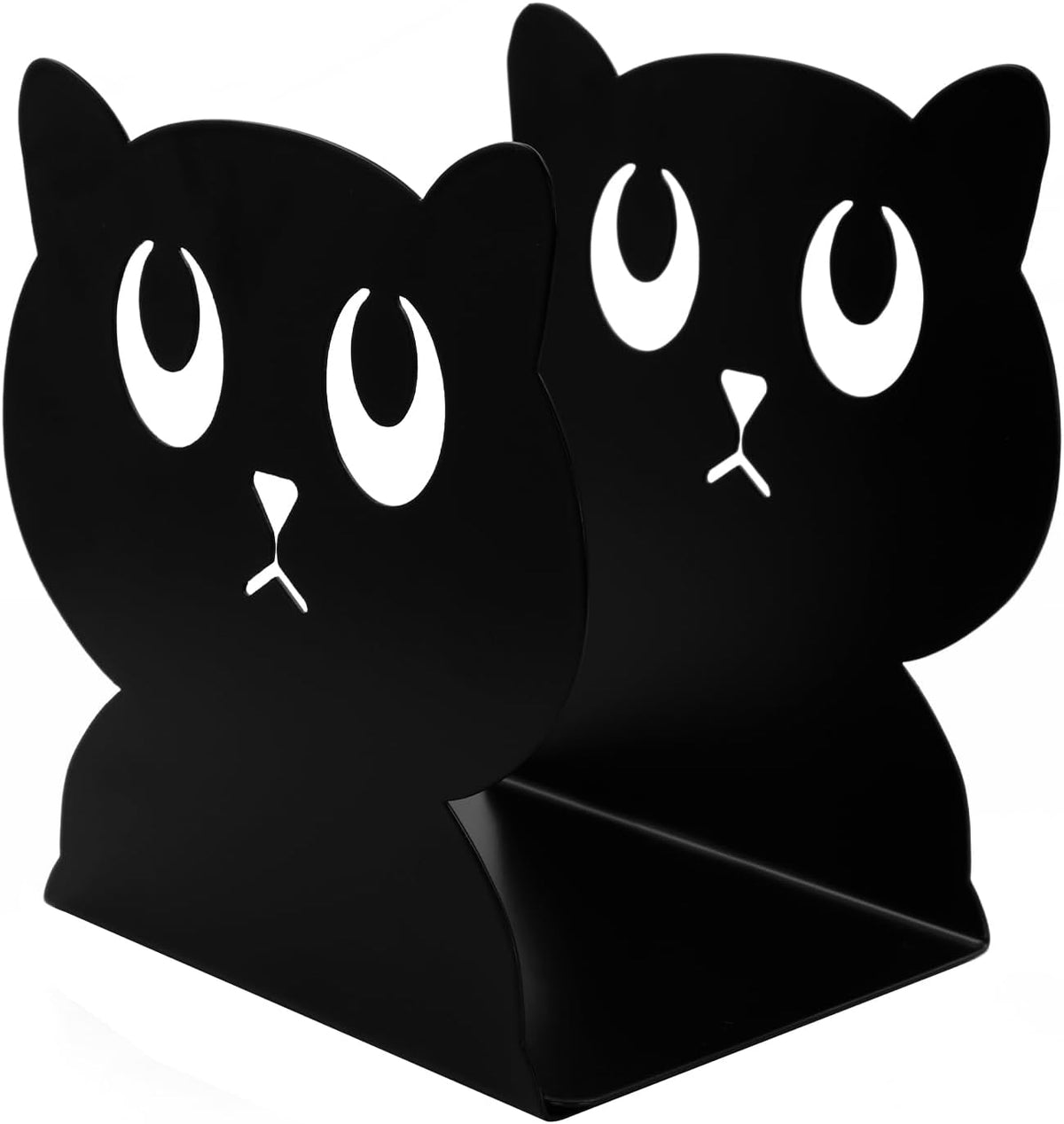 Cute Black Cat Bookends Metal Cat Book Ends Kids Bookends Office Journal Holder Library Decoration Bookshelf Book Organizer for Christmas Birthday Back to School Student Gift (Black Big Eyes)