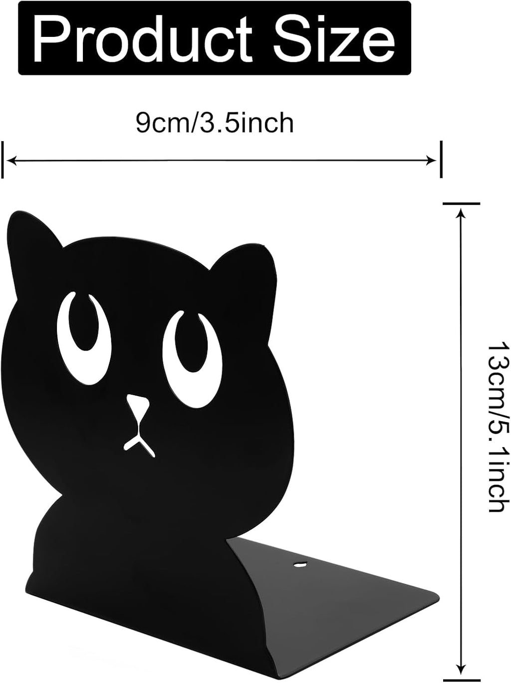 Cute Black Cat Bookends Metal Cat Book Ends Kids Bookends Office Journal Holder Library Decoration Bookshelf Book Organizer for Christmas Birthday Back to School Student Gift (Black Big Eyes)