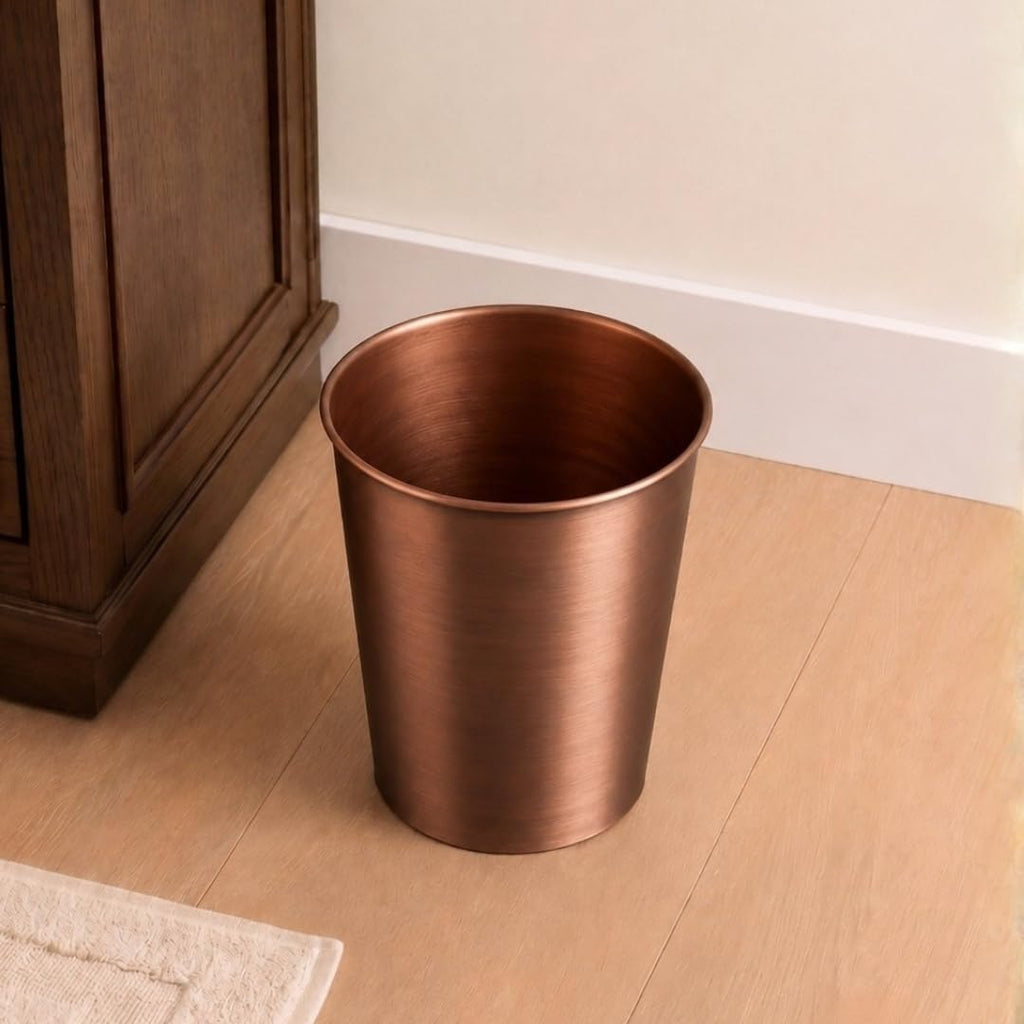 Monarch Abode Metal Bathroom Trash Can – Waste Basket for Bedroom, Office Desk, & Dorm, Handcrafted, Durable Decorative Antique Copper Small Trash Can Bathroom Garbage Bin Wastebasket