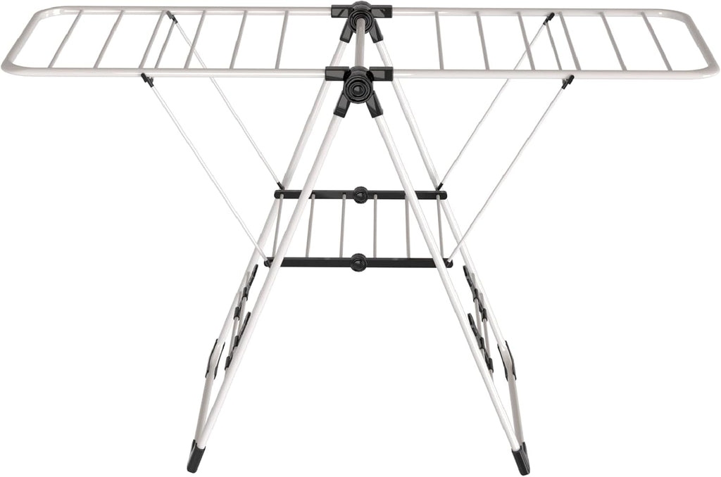 Maomo Foldable Clothes Drying Rack, Double-Sided Gullwing Laundry Drying Stand with Adjustable Wings, Tool-Free Setup, Space-Saving Steel Rack for Indoor Use, White