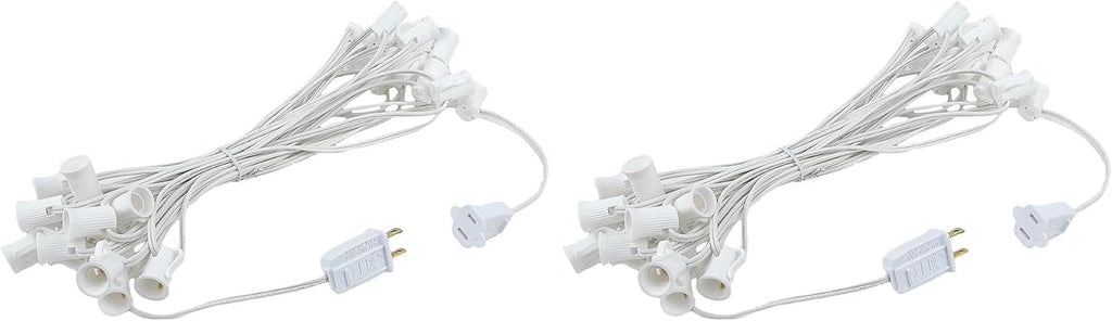 Novelty Lights 25 Foot C7 Outdoor String Light Christmas Stringer - Patio String Lights - Candelabra Base (C7/E12) - 12" Spacing - White Wire (Pack of 2)