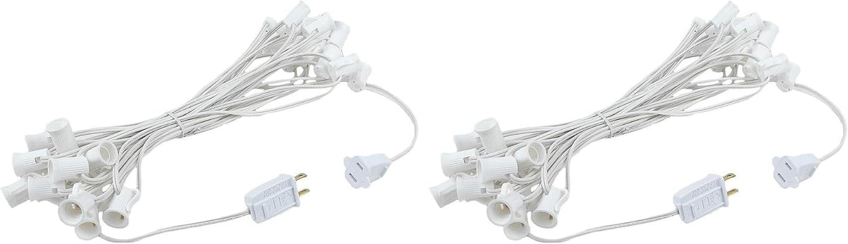 Novelty Lights 25 Foot C7 Outdoor String Light Christmas Stringer - Patio String Lights - Candelabra Base (C7/E12) - 12" Spacing - White Wire (Pack of 2)