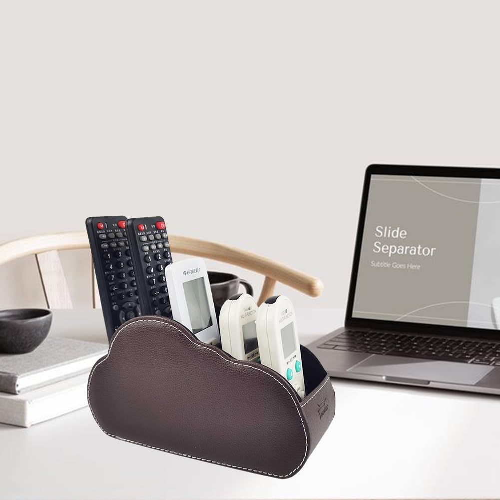Remote Control Holder - 5 Spacious Compartments TV remote holder Caddy Leather Control Storage Tabletop Desk Organizer for Remote Controller,Office Stationery,Makeup Brush