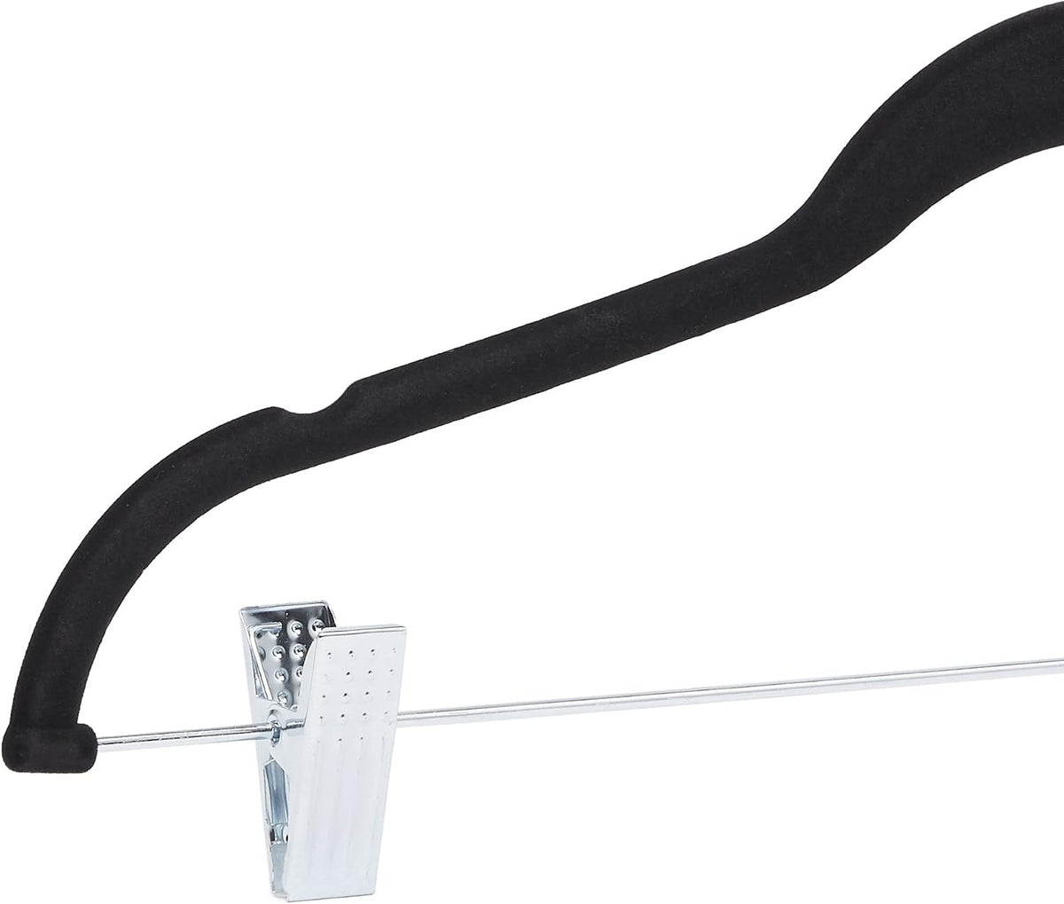Amazon Basics Velvet Non-Slip Skirt Clothes Hangers with Clips, 360 Degree Rotatable Hook, Sturdy Construction, Organize Pants and Skirts, Black/Silver, 50-Pack