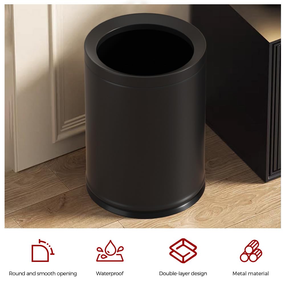 10L/2.6GAL Black Bathroom Garbage Can,Open Top