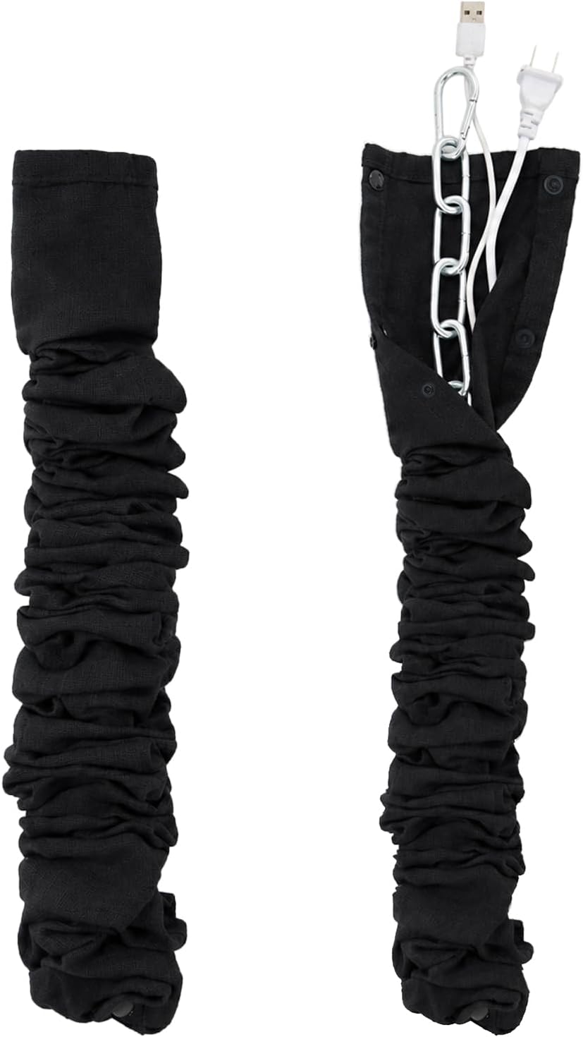 Black Farmhouse Cord Hider, TV Cord Cover and Cable Sleeve, 2 Pack 70.8 in with Button Snap Closure for Lamp Cord