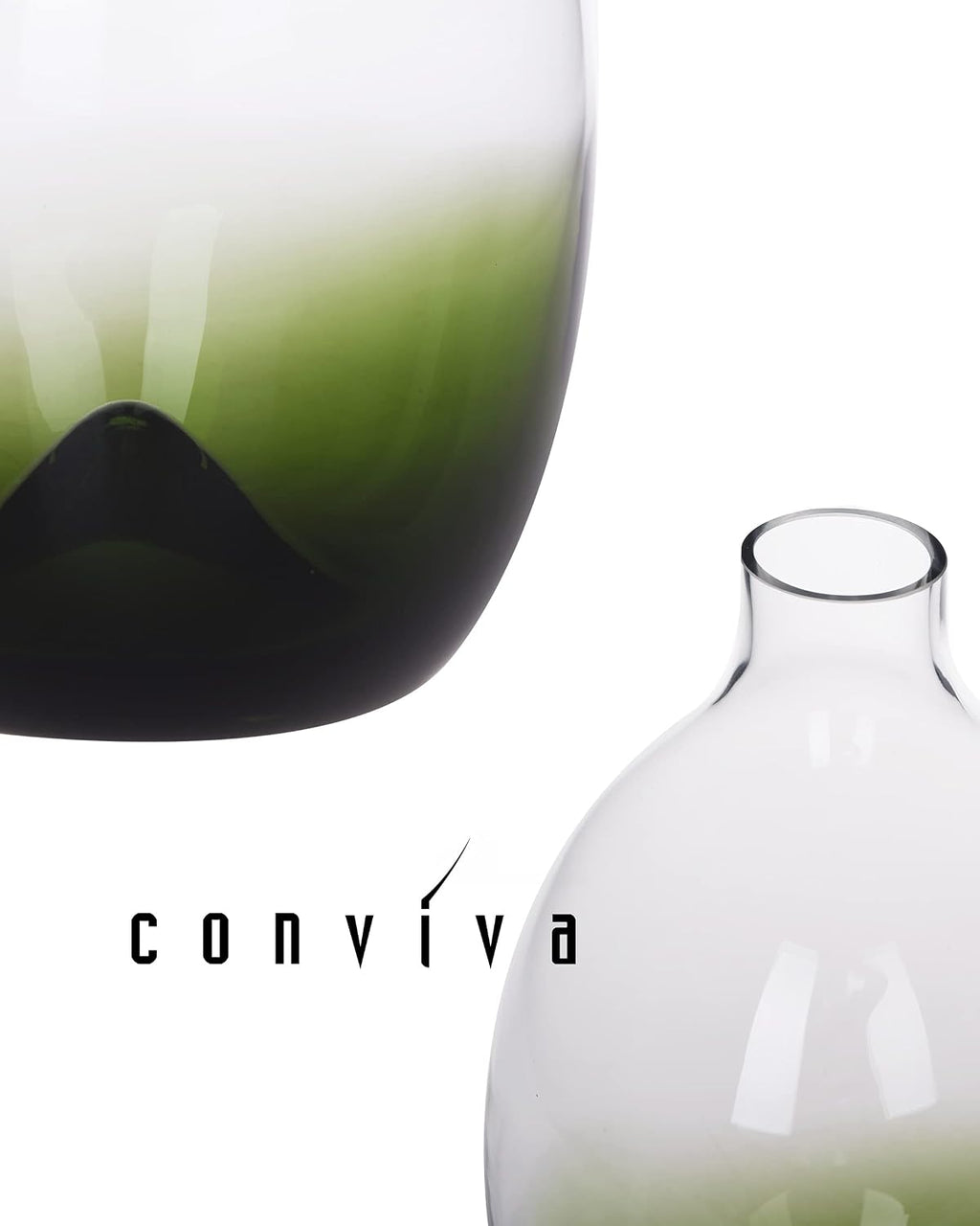 CONVIVA Modern Green Glass Flower Vase Set, 3 Sizes 11" 9" 7" Height