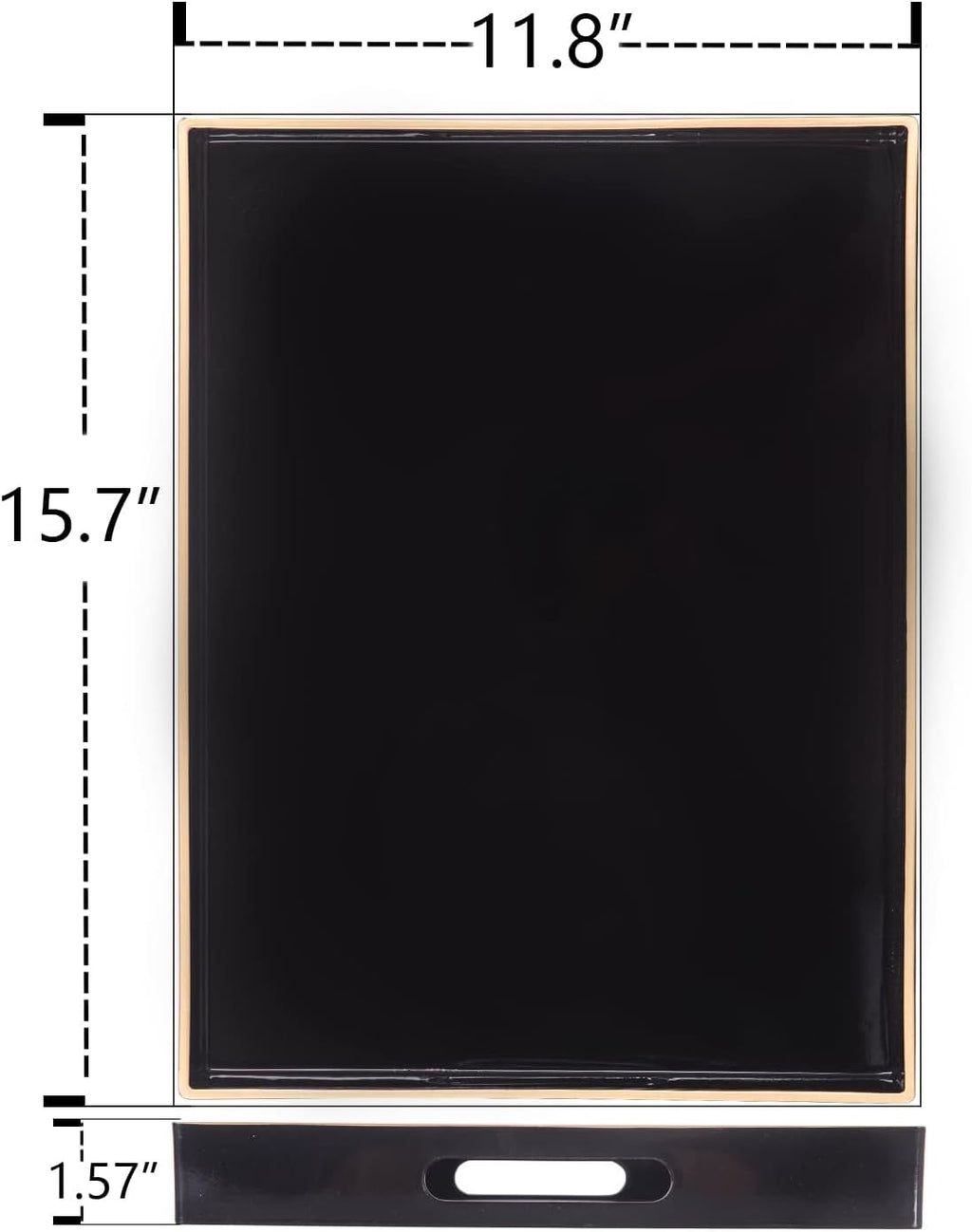MAONAME Black Decorative Tray, Rectanrle Plastic Serving Tray with Handles