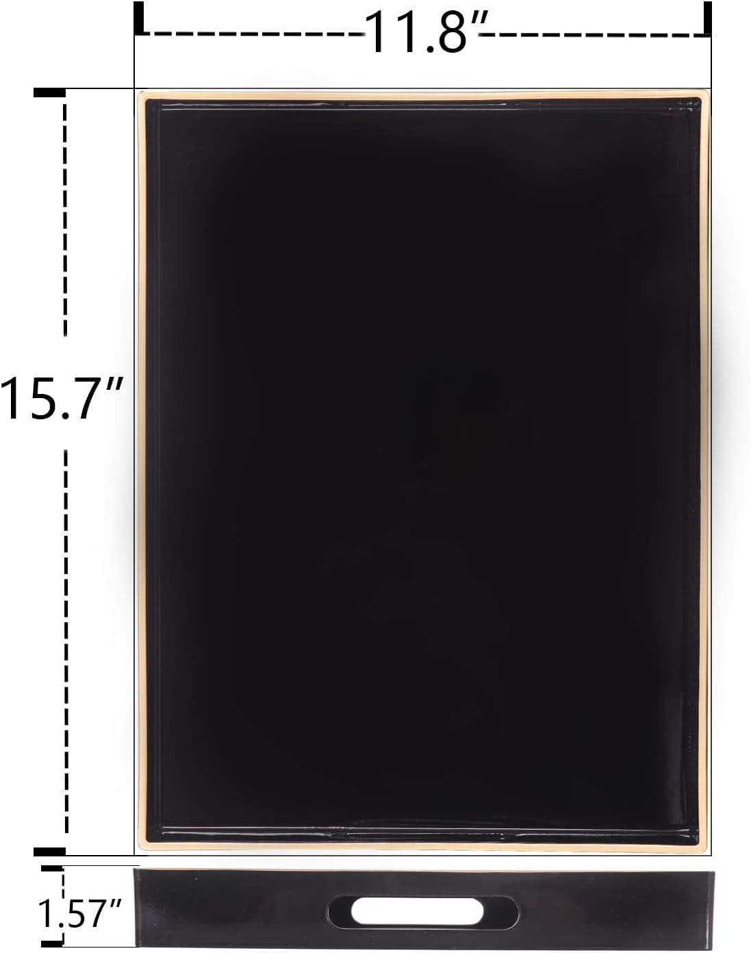 MAONAME Black Decorative Tray, Rectanrle Plastic Serving Tray with Handles