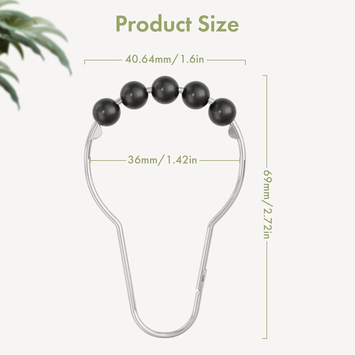 Amazer Black Shower Curtain Hooks, Decorative Rust Proof Acrylic Balls Shower Curtain Hooks, Stainless Steel Shower Hooks for Shower Curtain Bathroom Shower Hooks-Set of 12