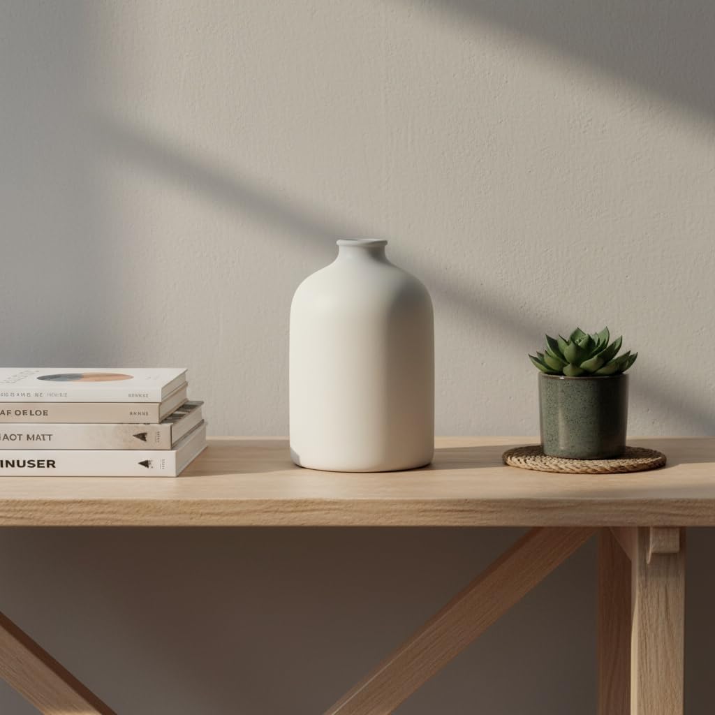 Carrot's Den White Ceramic Vase, Matte Textured Entryway Table Decor