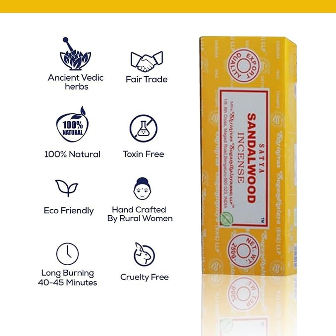 Satya Sai Baba Satya Sandalwood 250 gm Incense Sticks with Free Vedic White Sage Natural Incense Cones (Agarbatti Box 250 Grams All Sticks for Refinement, Concentration and Serenity)