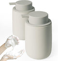 INGOFIN Ceramic Foaming Soap Dispenser Set, 2 Pack (12 oz) Bathroom Foam Hand Soap Dispenser with Pump, Hand and Dish Dispenser Set with 8 Pcs Clear Stickers,for Kitchen- Grey
