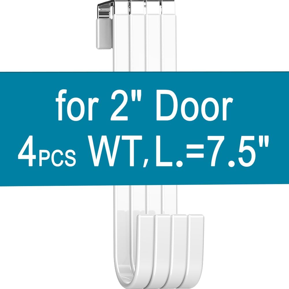 Over Door Hooks White Rubber Coat Steel 4 Pcs Fit 0.5" to 2" Wide Door 7.5"