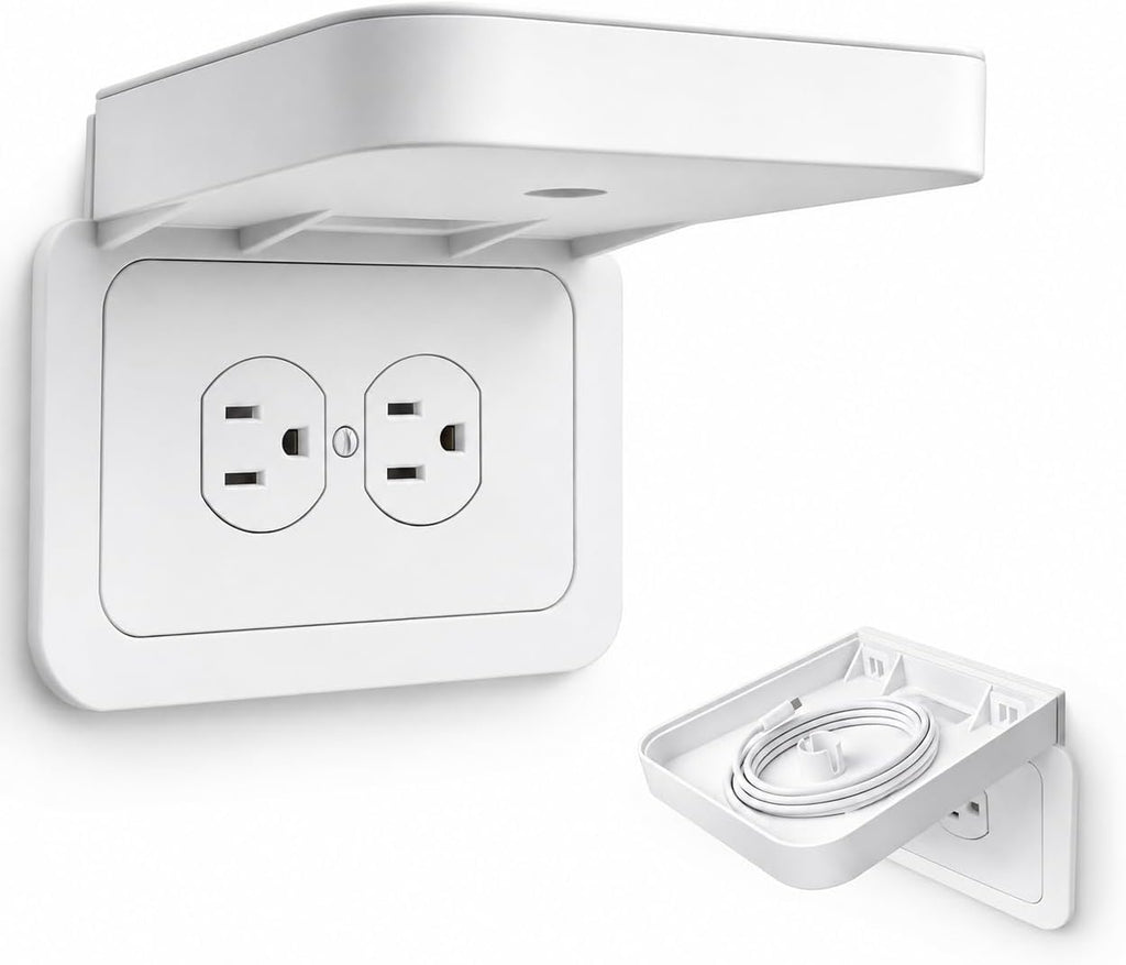Horizontal Duplex Outlet Shelf Wall Holder, 1 Pack, Built-In Cord Storage