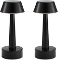 2 Pack Small Cordless Table Lamp for Restaurant, Black Metal Lamp