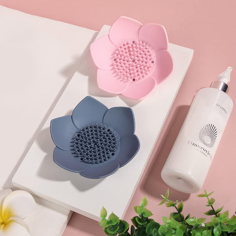 4 Pack Silicone Soap Tray Dishes Soap Holder Saver Draining Bathroom Shower Sink Bathtub