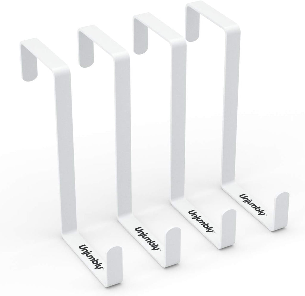 4 Pack Over The Door Hooks - Fitting Door Width Between 1 3/8" and 1 3/4", Reversible Door Hangers for Hanging Clothes, Towels, Coats and More (White)