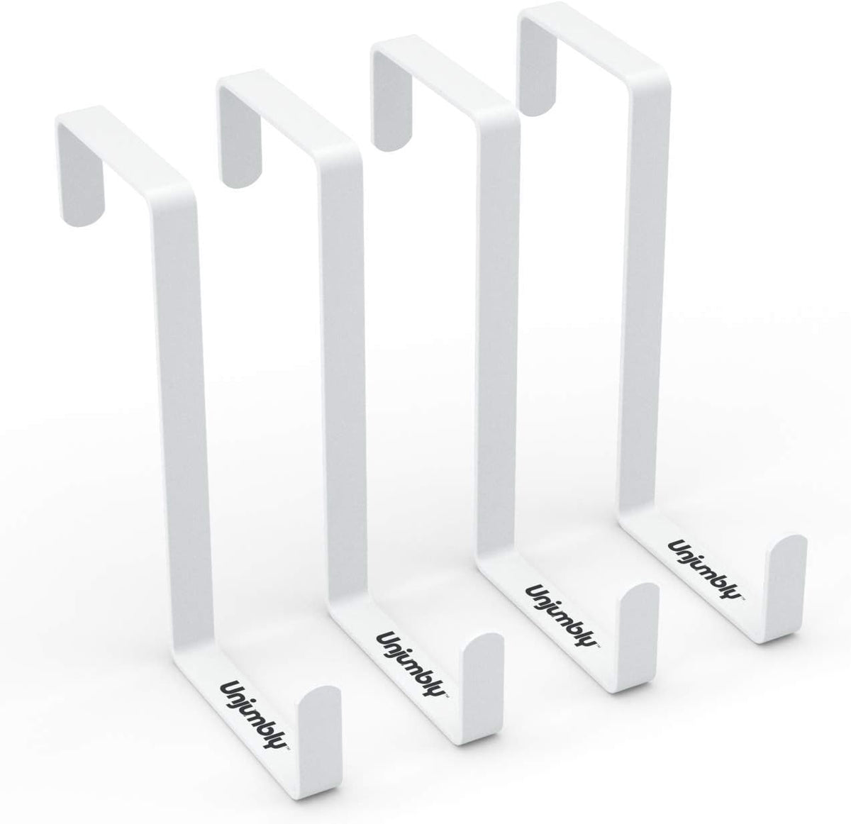 4 Pack Over The Door Hooks - Fitting Door Width Between 1 3/8" and 1 3/4", Reversible Door Hangers for Hanging Clothes, Towels, Coats and More (White)