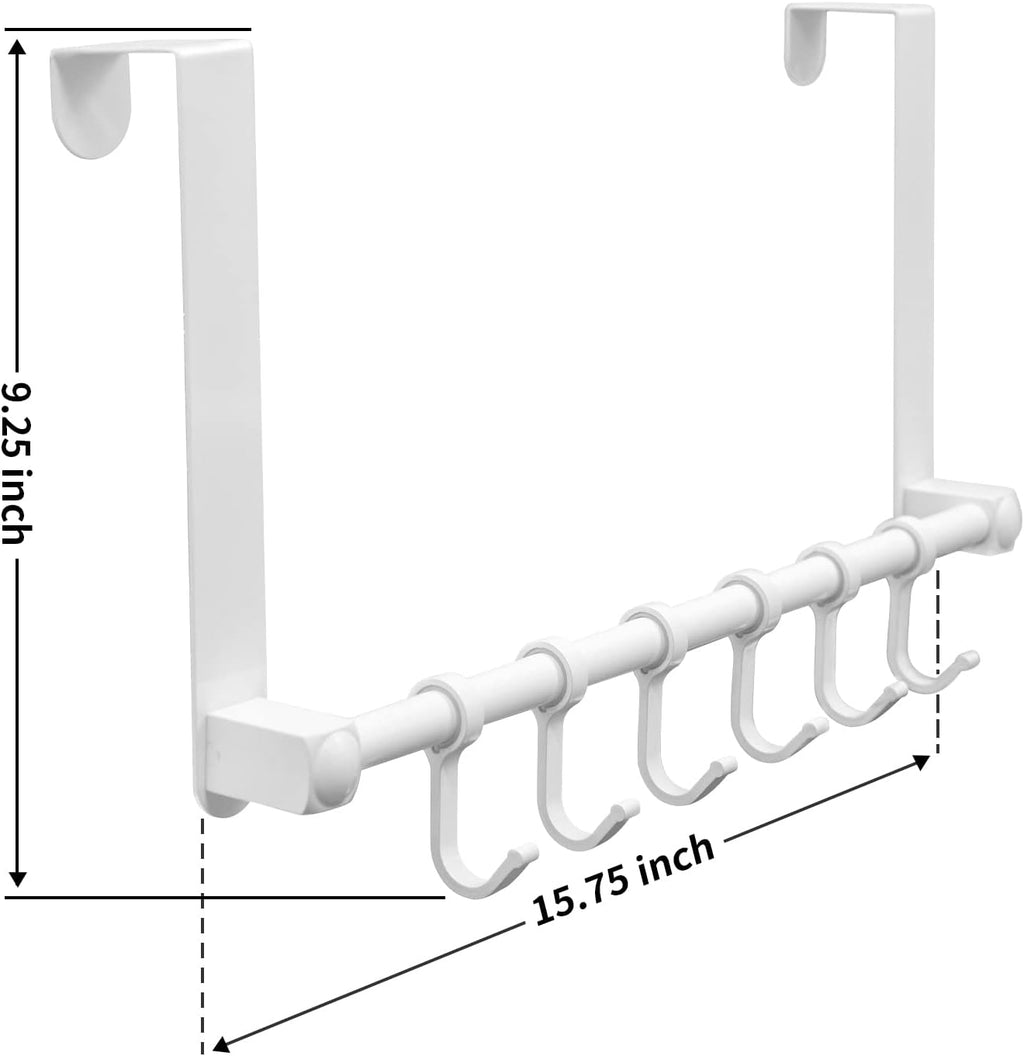 Over The Door Hooks Door Hanger, Moving 6-Hooks Over Door Coat Rack for Hanging, Aluminum Heavy Duty Door Organizer for Towel Robe Hat Bag, Behind Back of Door Bathroom (White)