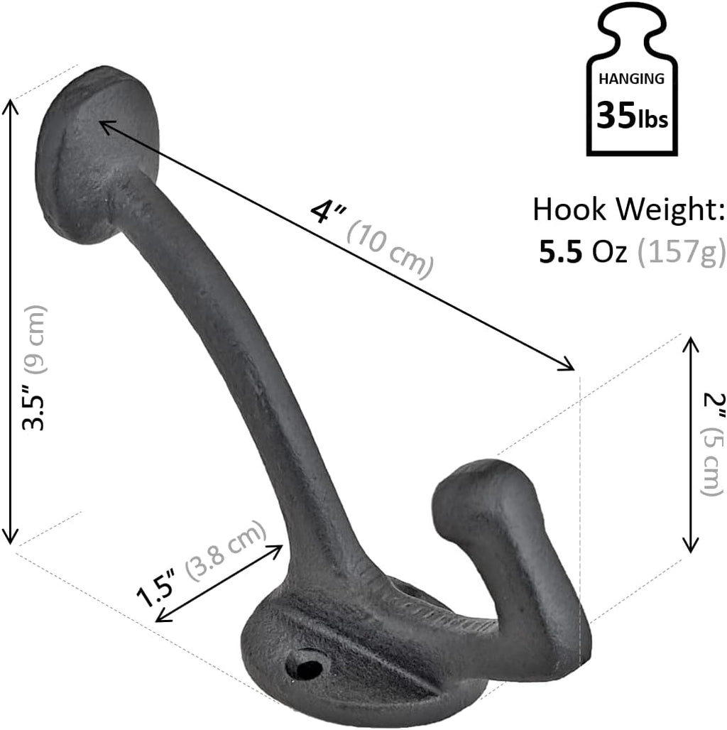 Ambipolar 5-Pack Vintage Decorative Cast Iron Wall Mounted Coat Hooks, Heavy Duty Black Hooks for Coats, Hats, Purse, Towels, Modern Farmhouse Decorative Hooks Black