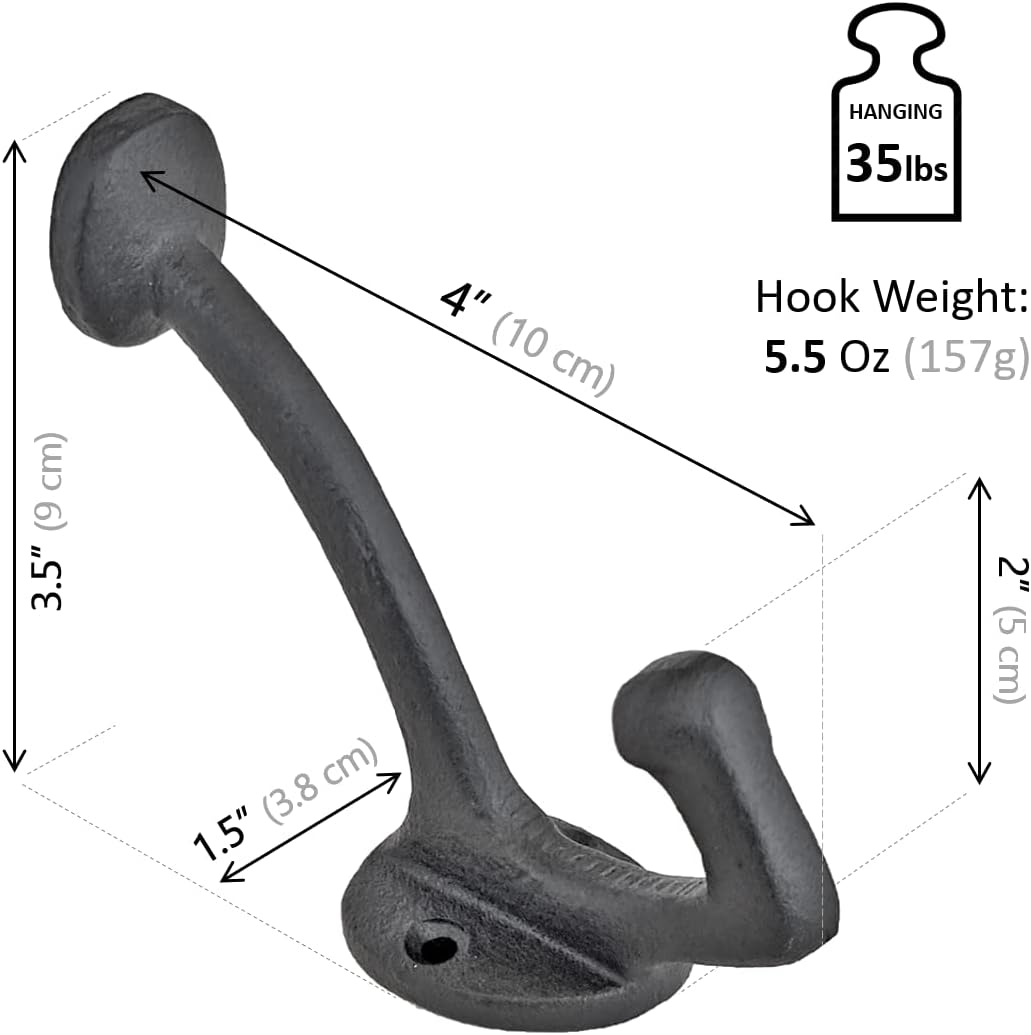 Ambipolar 5-Pack Vintage Decorative Cast Iron Wall Mounted Coat Hooks, Heavy Duty Black Hooks for Coats, Hats, Purse, Towels, Modern Farmhouse Decorative Hooks Black