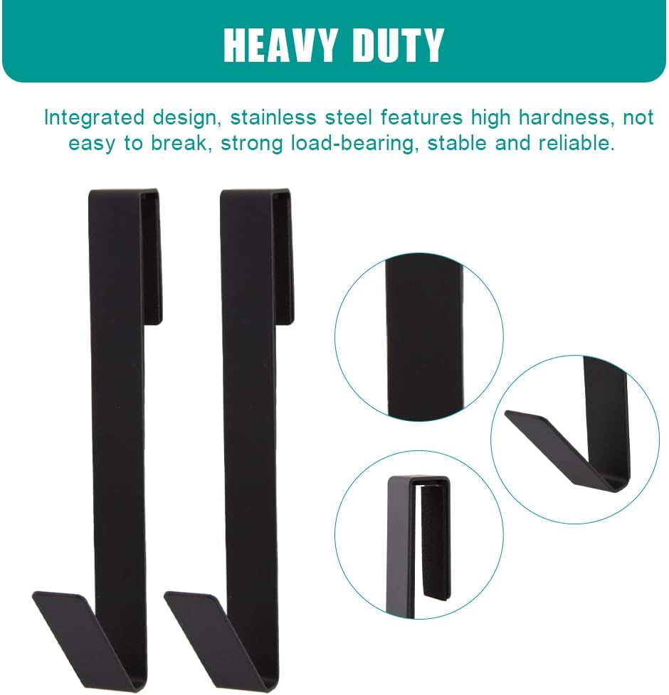 4 Pack 7 Inch Shower Door Hooks for Frameless Glass Doors Up to 11mm (7/16"), Stainless Steel Over Door Towel Hooks, No Drill Shower Hanger for Bathroom Towels & Robes, Matte Black