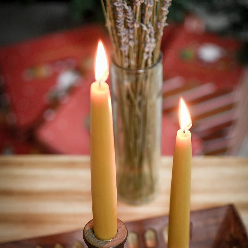 DEYBBY Beeswax Taper Candles, 10 Inch, Unscented, Natural, 12 Pack