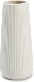 Ceramic Vase for Flower, Pampas Grass Vase, 7.8''H Ribbed Decor Vase, White