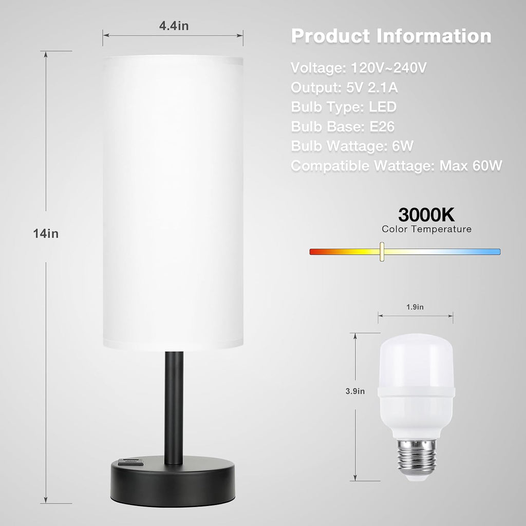 White Touch Table Lamp for Bedroom - Dimmable Bedside Desk Lamp for Kid