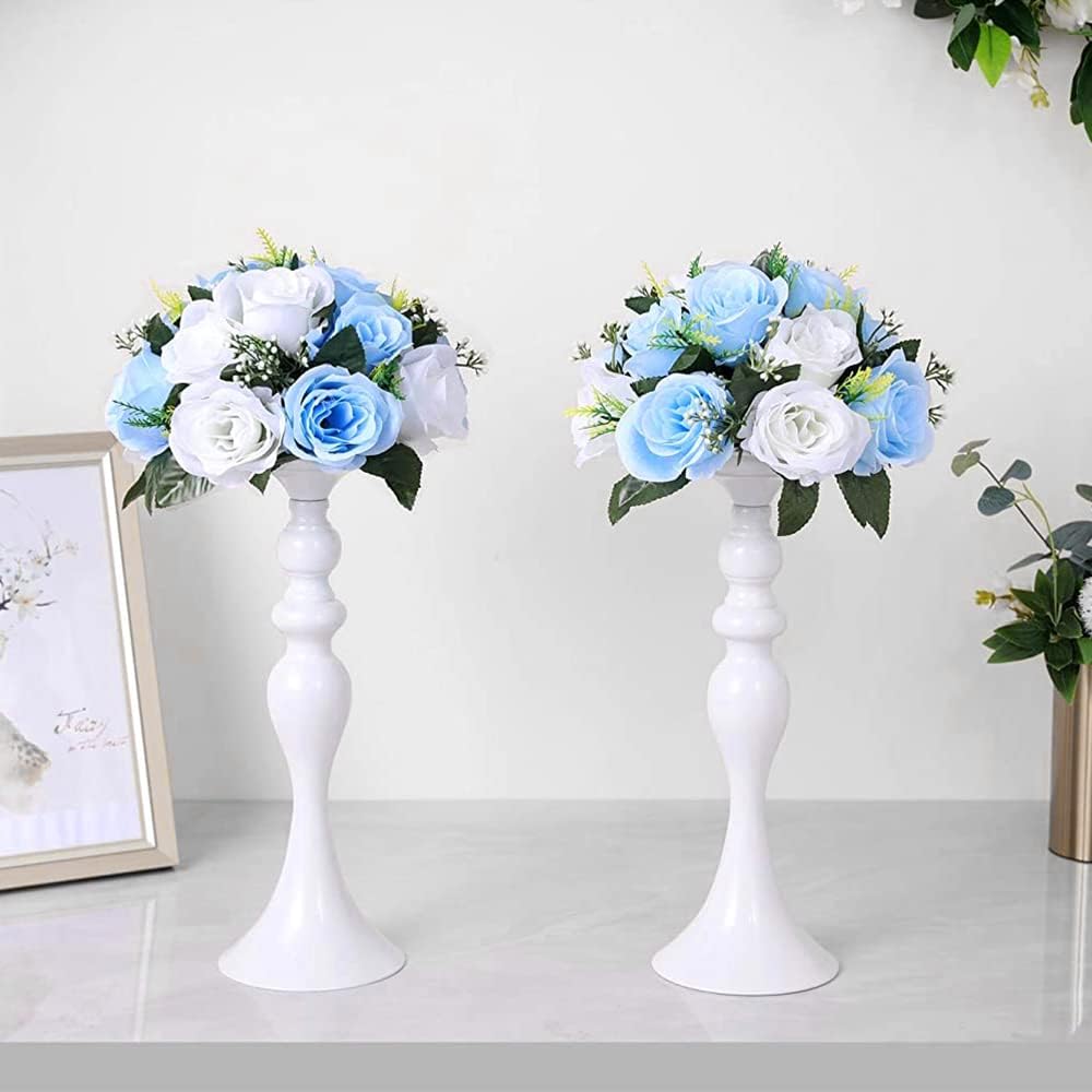 10Pcs Artificial Rose Balls for Centerpieces (Blue & White)