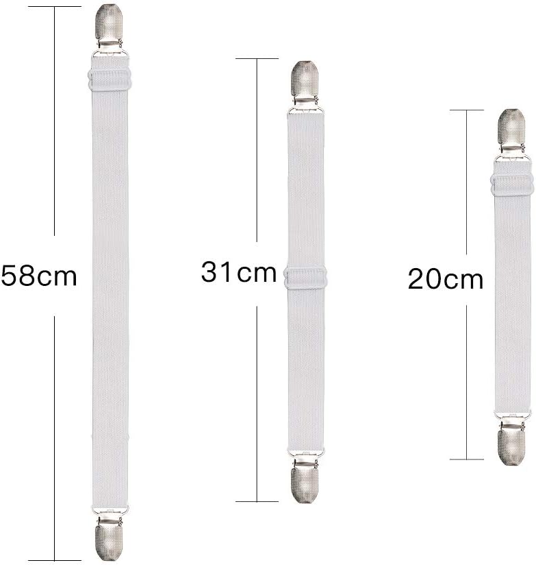 Adjustable Bed Sheet Straps Suspenders Elastic Sheet Fasteners Grippers Garters Clips for Flat & Fitted Sheet Corner Holder,Ironing Board Cover, Mattress, Cribs, Sofa Cushion& More(Short Type-8 Pack)
