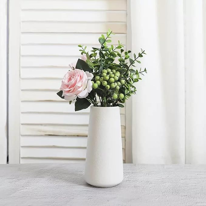 Premium Quality Large Ceramic Vase - 9 Inch Flower Vase for Home, Farmhouse, Modern, Bohemian Decor - White Vases for Flowers - Kitchen & Living Room Centerpieces, Office Desk Vase