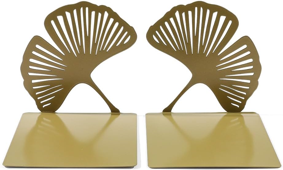 Ginkgo Leaf Metal Bookend, Botanical Leaf Veins Heavy Duty Book Stand