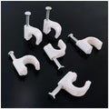 HS Cable Clips 8mm with Steel Nail 200 Pieces White,Ethernet Management U Shaped Wire Cord Staples Hooks for Outdoor Wall,Coax Cat7 RG8 Cable Extension Fasteners