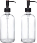 2 Pack Thick Clear Glass Pint Jar Soap Dispenser with Oil Rubbed Bronze Stainless Steel Pump, 16ounce Clear Boston Round Bottles Dispenser with Rustproof Pump for Essential Oil, Liquid Soap