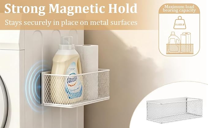 Magnetic Wire Storage Basket, Magnetic Shelf for Fridge Wash Machine Dryer