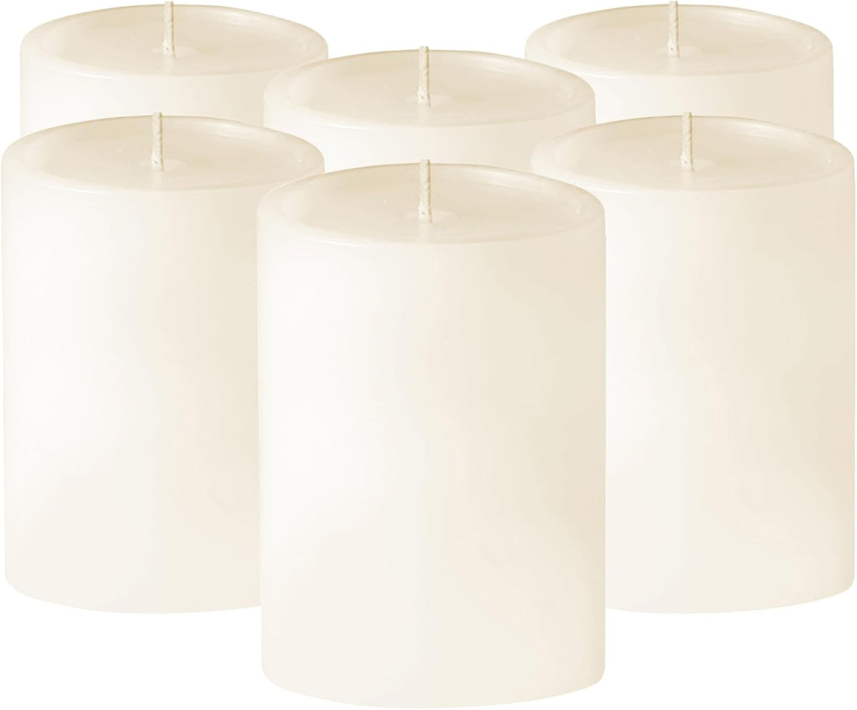 Simply Soson Ivory Pillar Candles 3x4, Set of 6, Unscented Bulk Pack