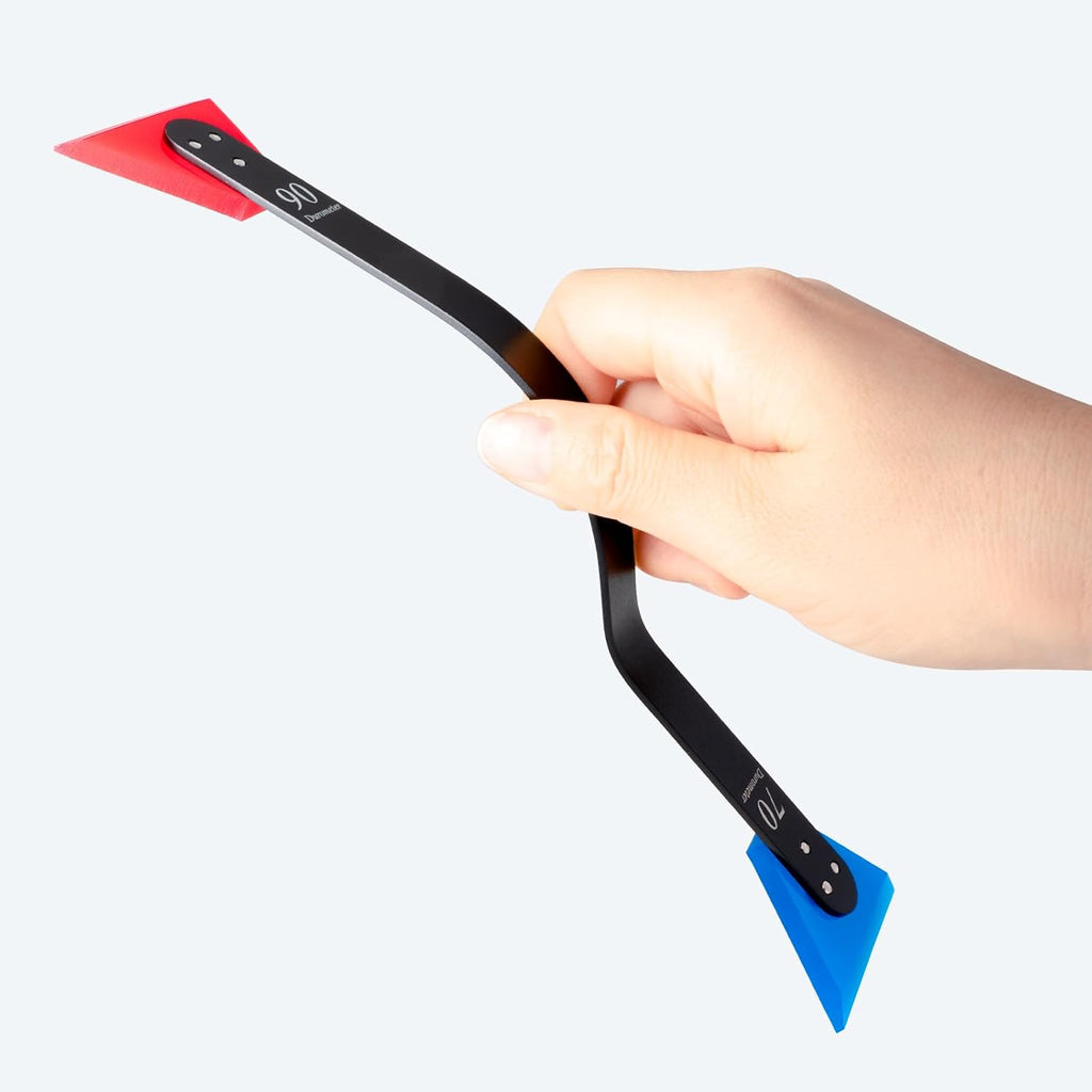 FOSHIO Mini Squeegee 2 Pack Vinyl Wrap Tools for Window Tinting Quarter Windows and Hard to Reach Areas, Cleaning for Vehicle Side Mirrors, 2-in-1 Different Hardness Rubber Blades with Curved Handle