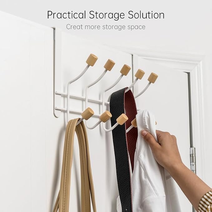 HYMIKO Over The Door Hooks, 2 Pack Metal Door Hanger Organizer
