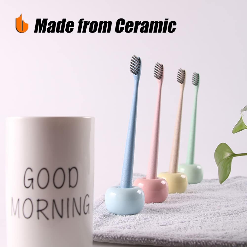 Urbanstrive Sleek Mini Ceramics Toothbrush Holder Stand for Bathroom Vanity Countertops (Light Blue 1-Pack)