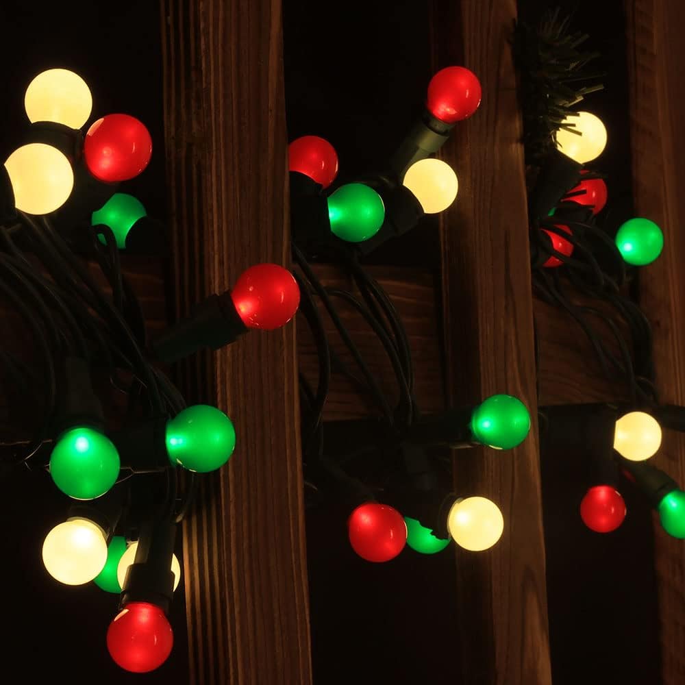 Red White and Green Christmas Lights Outdoor Pearlized G15 70 LED 19ft Plug in Mini Globe String Lights Multi Color Green Wire for Indoor Patio Xmas Tree