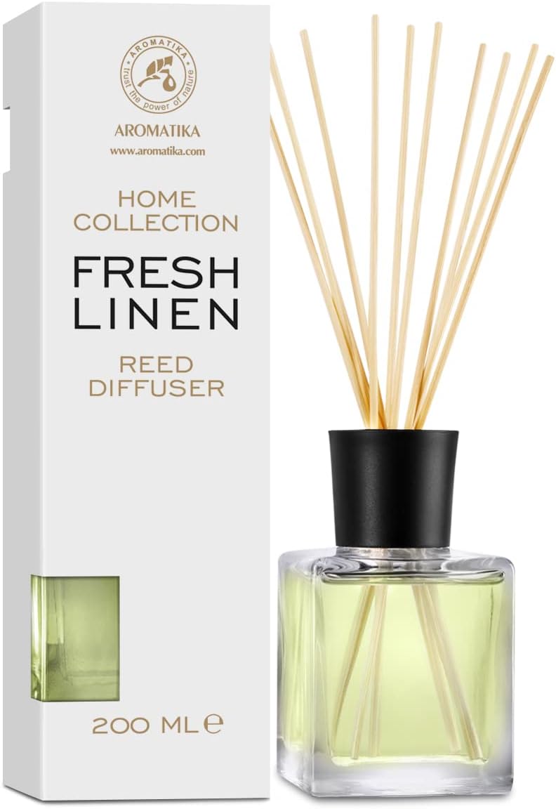 Reed Diffuser Fresh Linen 6.8 Fl Oz - Scented Reed Diffuser - Gift Set with Bamboo Sticks - Best for Aromatherapy - SPA - Home - Office - Fitness Club