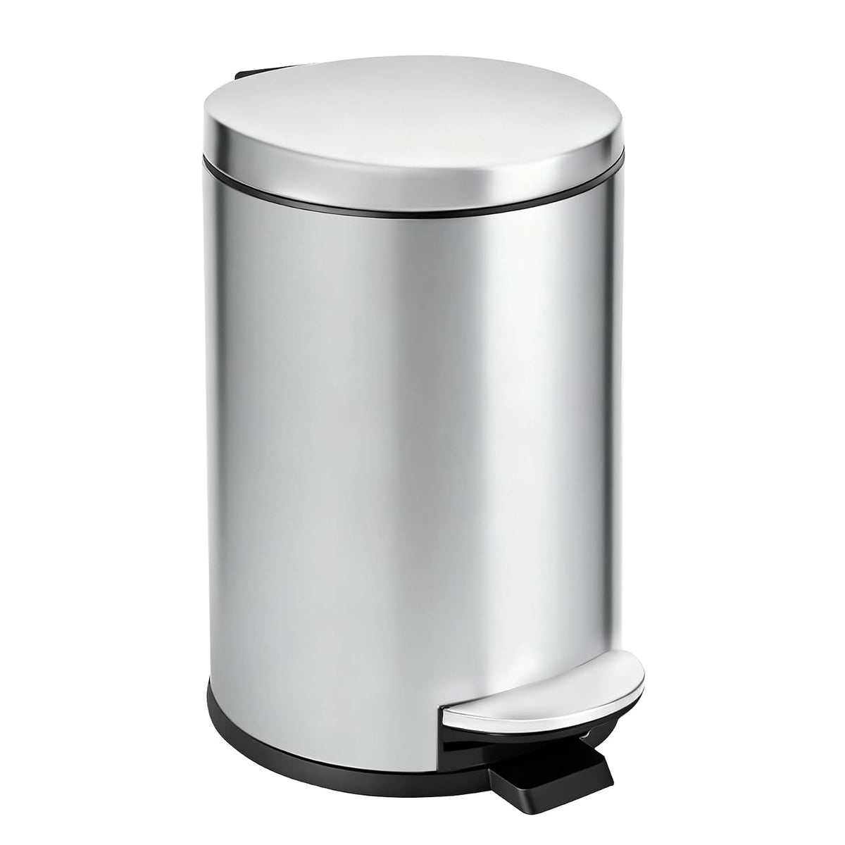 TIPGO Small Bathroom Trash Can with Lid Soft Close, 1.2 Gal, Silver